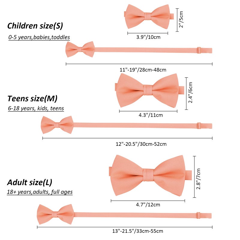 Kajeer Classic Pre-Tied Mens Bow Ties Formal Adjustable Solid Tuxedo Bowtie for for Adults & Children(Light Peach, L - (18+ years,adults, full ages)) - Image 2